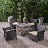 St. Lucia Outdoor 4 Piece Wicker Chat Set with Fire Pit by Christopher Knight Home