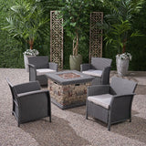 St. Lucia Outdoor 4 Piece Wicker Chat Set with Fire Pit by Christopher Knight Home
