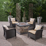 St. Lucia Outdoor 4 Piece Wicker Chat Set with Fire Pit by Christopher Knight Home