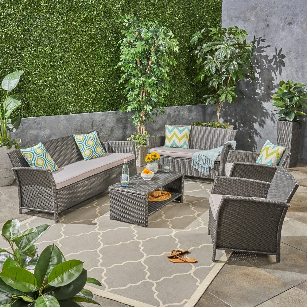 St. Lucia Outdoor 7 Seater Wicker Chat Set by Christopher Knight Home