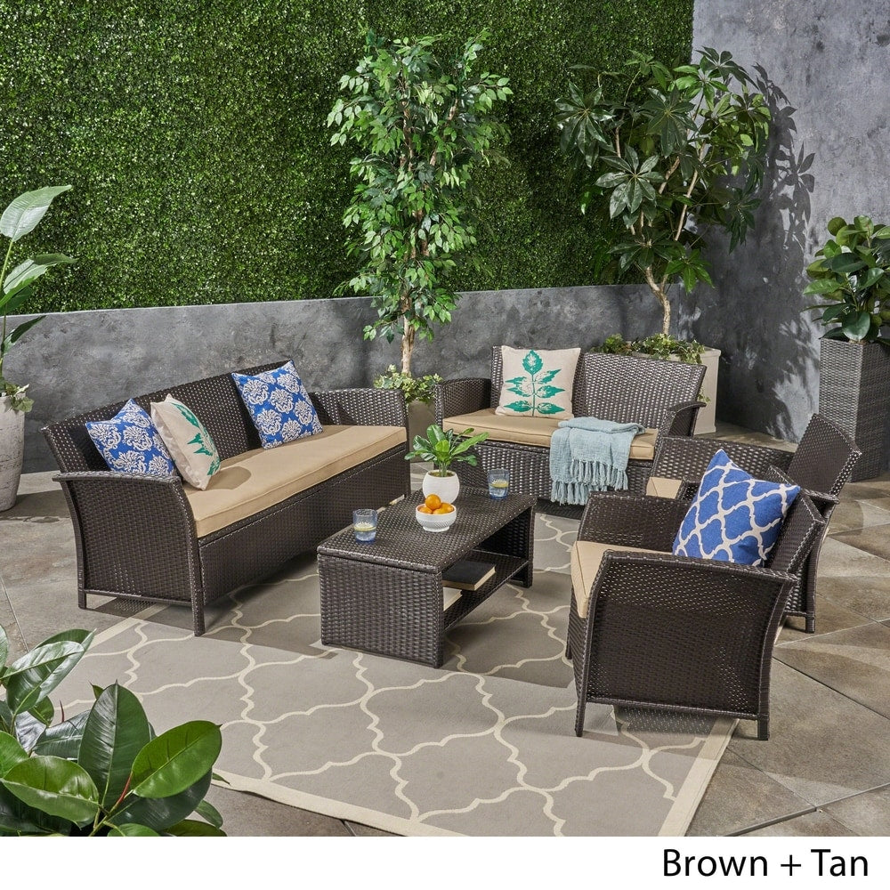 St. Lucia Outdoor 7 Seater Wicker Chat Set by Christopher Knight Home