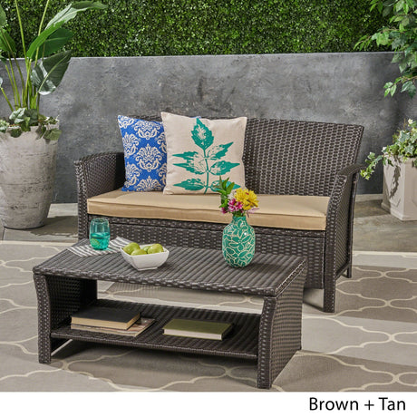 St. Lucia Outdoor Wicker Loveseat with Coffee Table by Christopher Knight Home