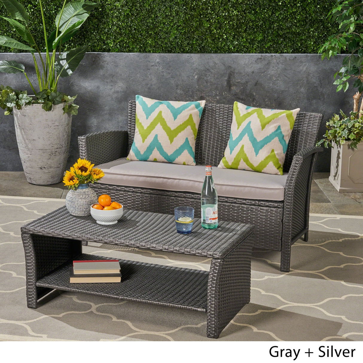 St. Lucia Outdoor Wicker Loveseat with Coffee Table by Christopher Knight Home
