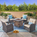 St. Marta Conversation Set with Fire Pit Cushioned Wicker Club Chairs(Set of 4) by Christopher Knight Home