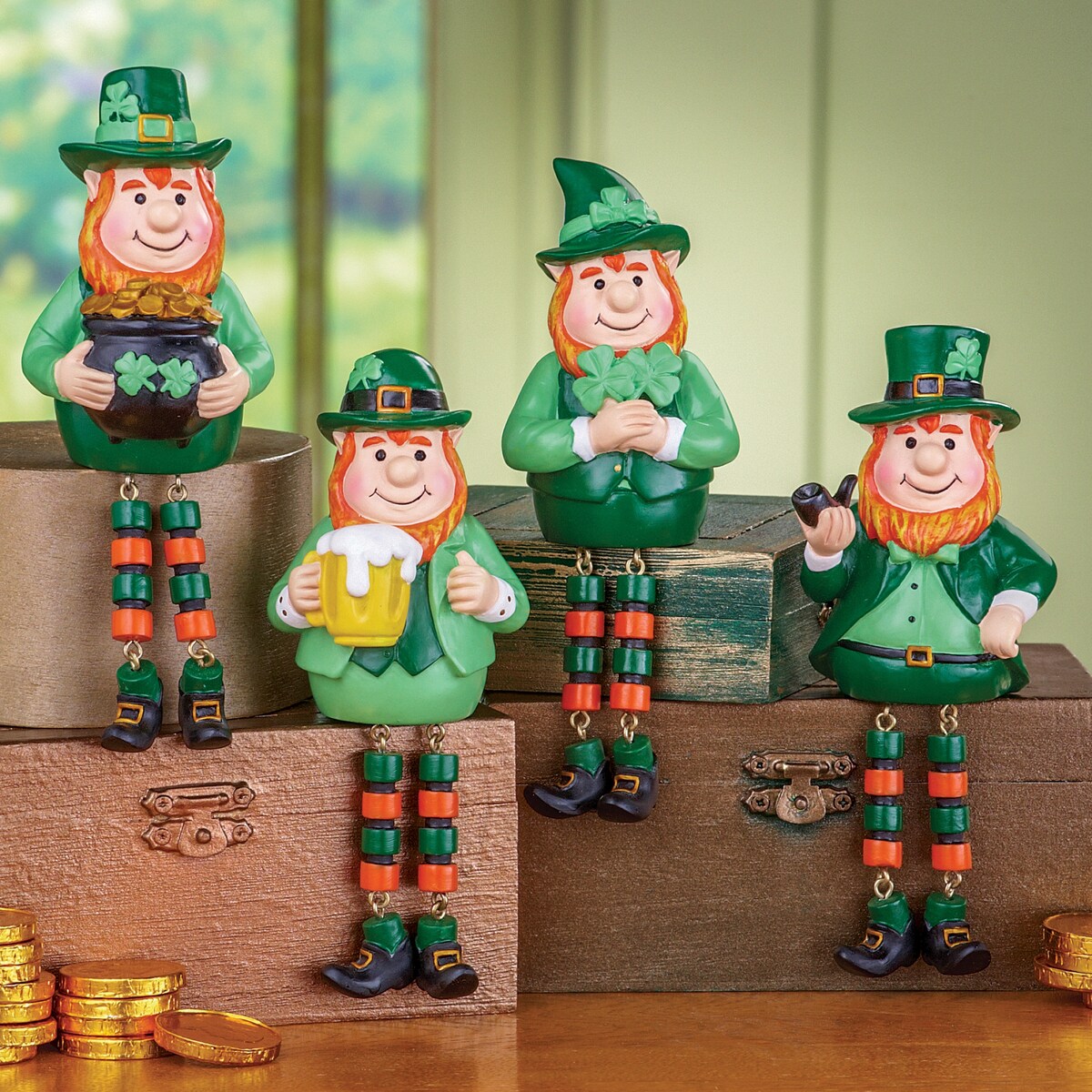 St. Patrick's Leprechaun Figurine Sitters - Set of 4 - 9.800 x 7.100 x 3.600