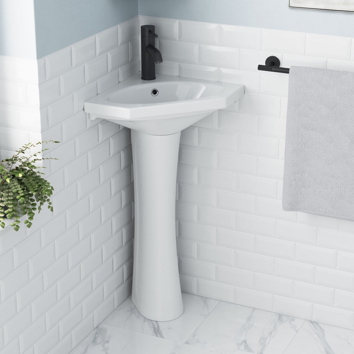 St.Tropez Corner Two-Piece Pedestal Sink - 22.25" x 15.75" 33.65"