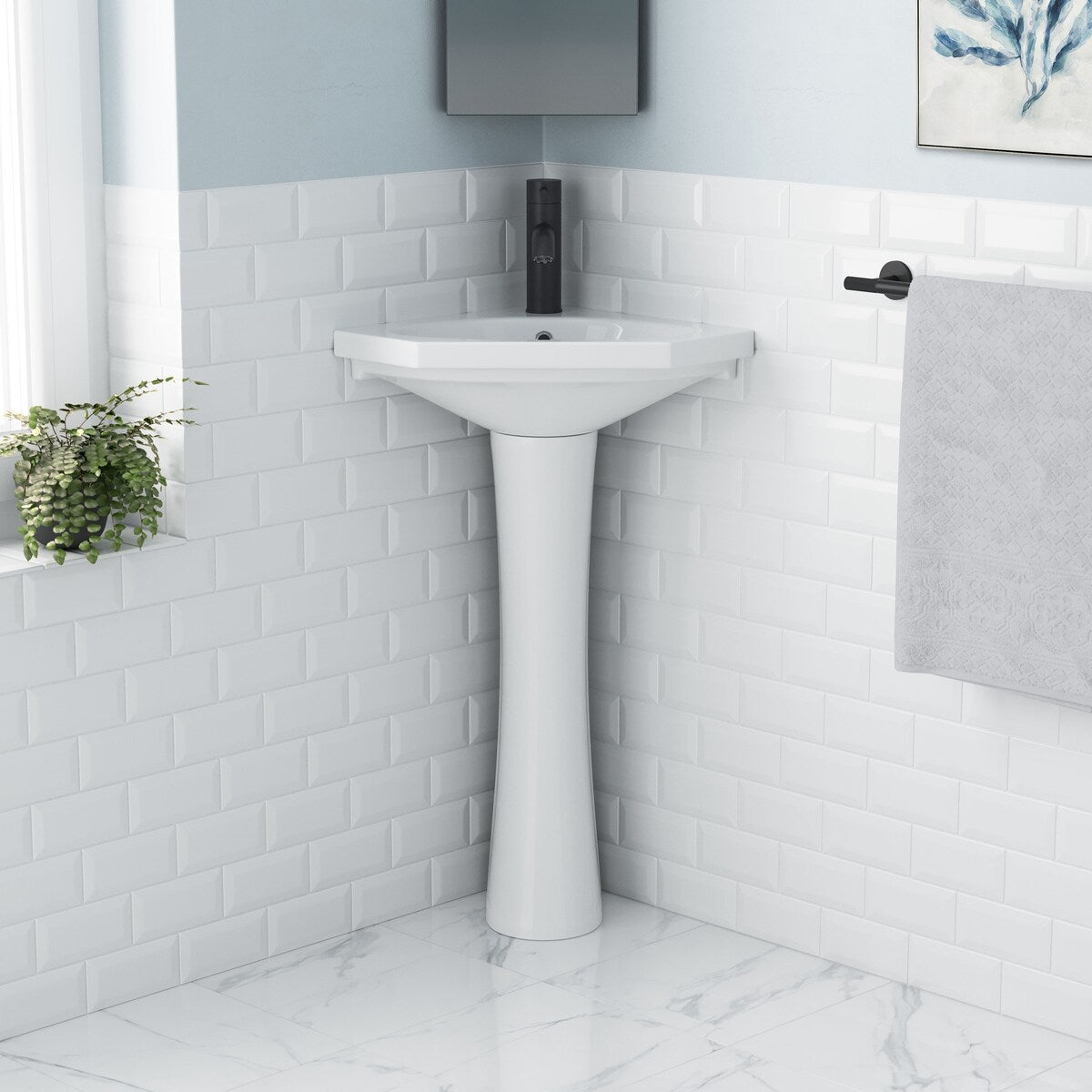 St.Tropez Corner Two-Piece Pedestal Sink - 22.25" x 15.75" 33.65"
