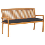 Stacking Garden Bench with Cushion 62.6" Solid Teak Wood
