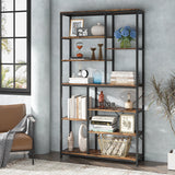 Staggered Bookcase, Modern Open Book Shelves , Wide Wood Etagere Shelving Unit Display Storage Shelf for Living Room