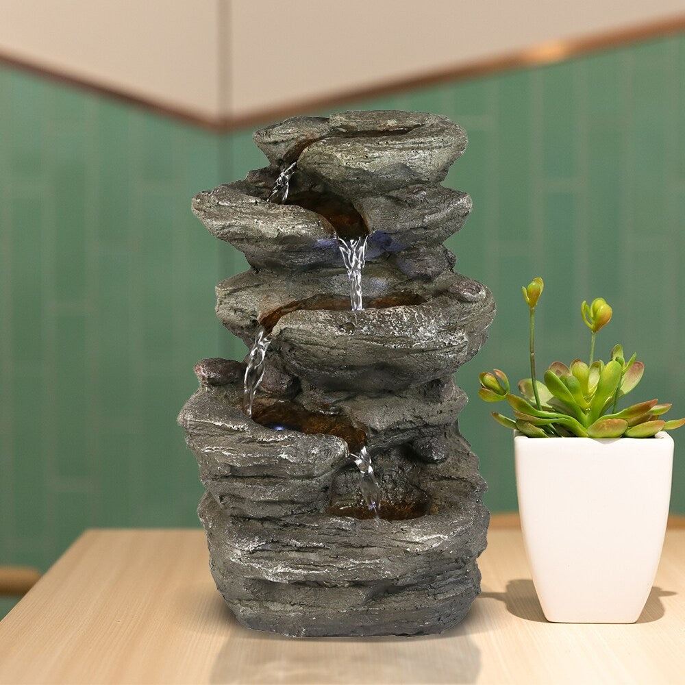 Staggered Rock Cascading Fountain Tabletop Water Fountain w/LED Lights