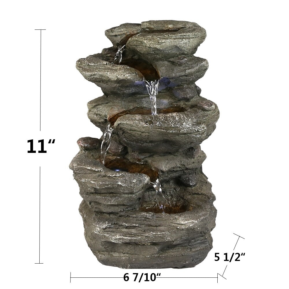 Staggered Rock Cascading Fountain Tabletop Water Fountain w/LED Lights