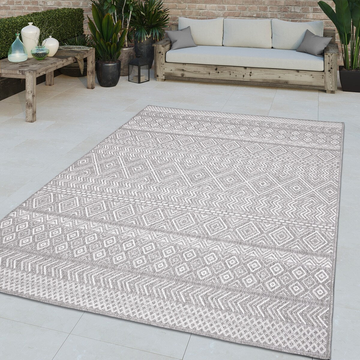 Stain-Resistant Outdoor Rug with Boho Pattern for Patio or Balcony