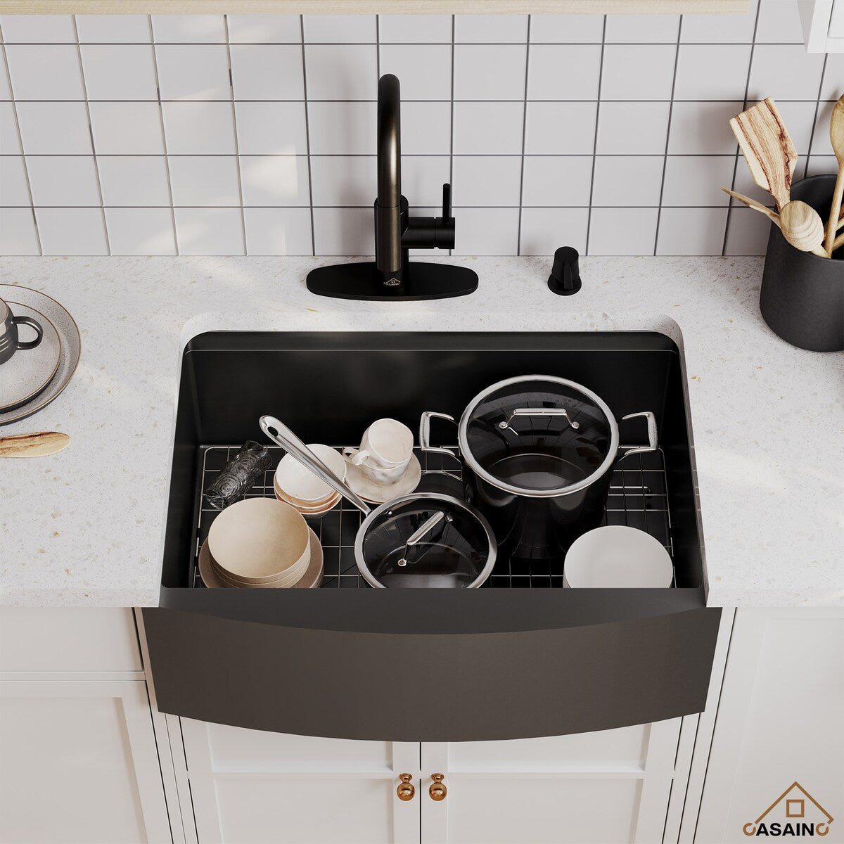 Stainless Steel 16-Gauge Single Bowl Farmhouse Apron Workstation Kitchen Sink in Gunmetal Black with Accessories