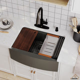 Stainless Steel 16-Gauge Single Bowl Farmhouse Apron Workstation Kitchen Sink in Gunmetal Black with Accessories