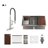 Stainless Steel 33 in. Double Bowl Undermount Workstation Kitchen Sink with Kitchen Faucet and Accessories
