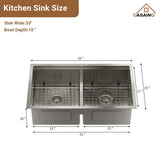 Stainless Steel 33 in. Double Bowl Undermount Workstation Kitchen Sink with Kitchen Faucet and Accessories