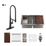 Stainless Steel 33 in. Double Bowl Undermount Workstation Kitchen Sink with Kitchen Faucet and Accessories