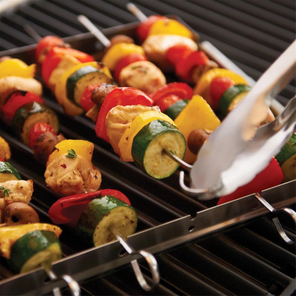 Stainless Steel Barbecue Skewer Shish Kabob Set,6pcs 13" L Skewer and FoldableGrill Rack Set,Bonus of 50pcs12.5"L Bamboo Skewers