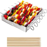 Stainless Steel Barbecue Skewer Shish Kabob Set,6pcs 13" L Skewer and FoldableGrill Rack Set,Bonus of 50pcs12.5"L Bamboo Skewers