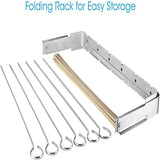 Stainless Steel Barbecue Skewer Shish Kabob Set,6pcs 13" L Skewer and FoldableGrill Rack Set,Bonus of 50pcs12.5"L Bamboo Skewers