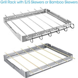 Stainless Steel Barbecue Skewer Shish Kabob Set,6pcs 13" L Skewer and FoldableGrill Rack Set,Bonus of 50pcs12.5"L Bamboo Skewers