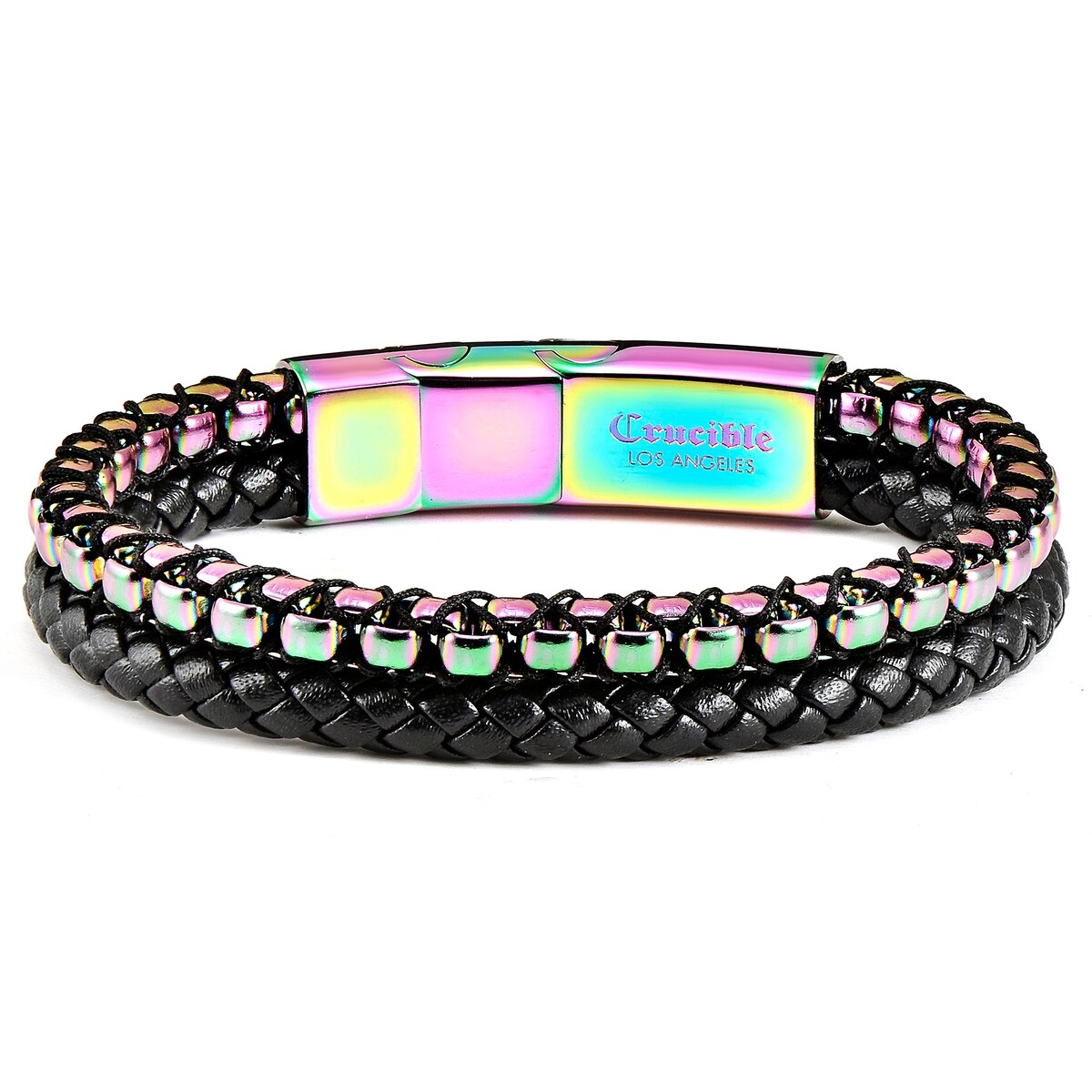 Stainless Steel Box Chain and Leather Bracelet (12mm) - 8" + 0.5" Ext.