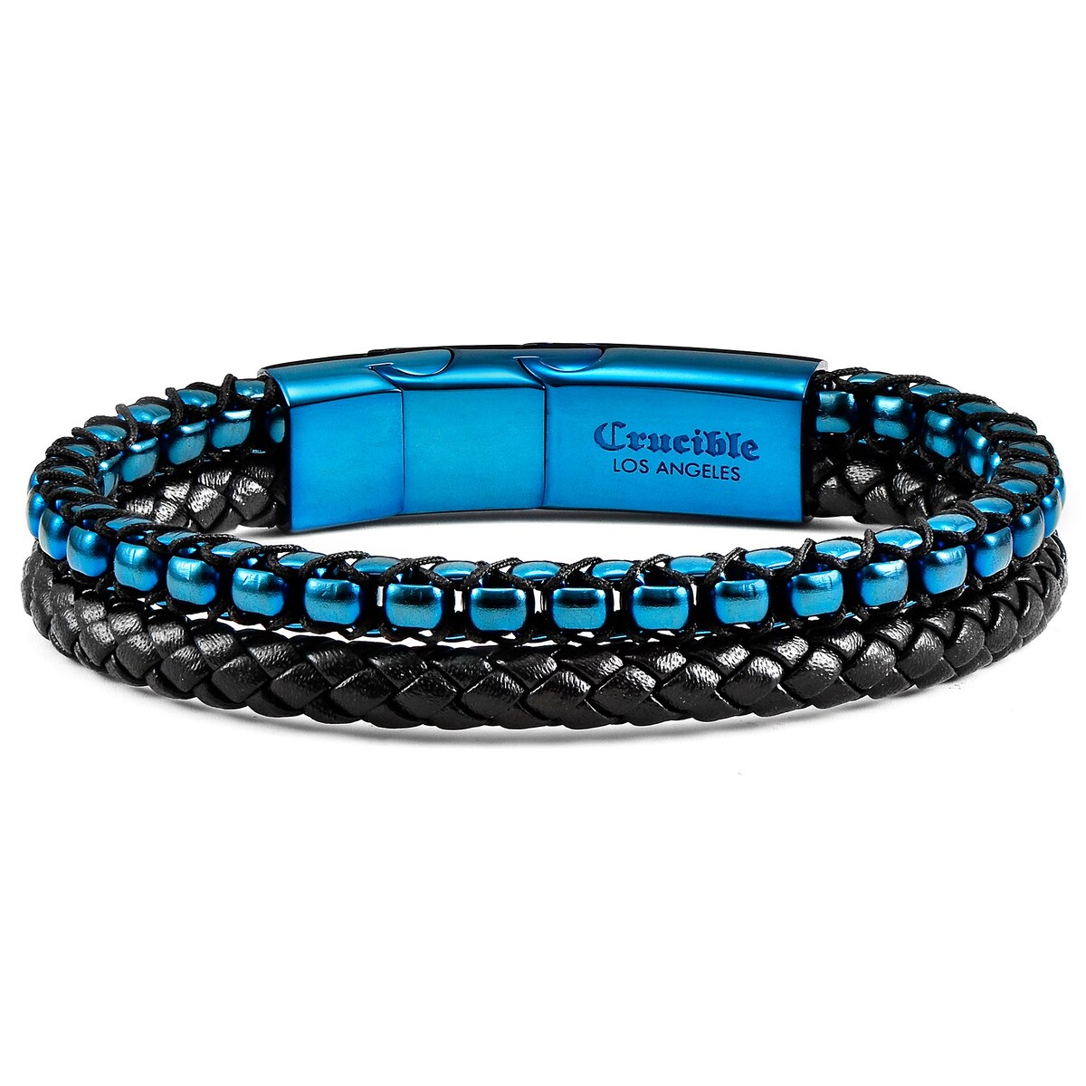 Stainless Steel Box Chain and Leather Bracelet (12mm) - 8" + 0.5" Ext.