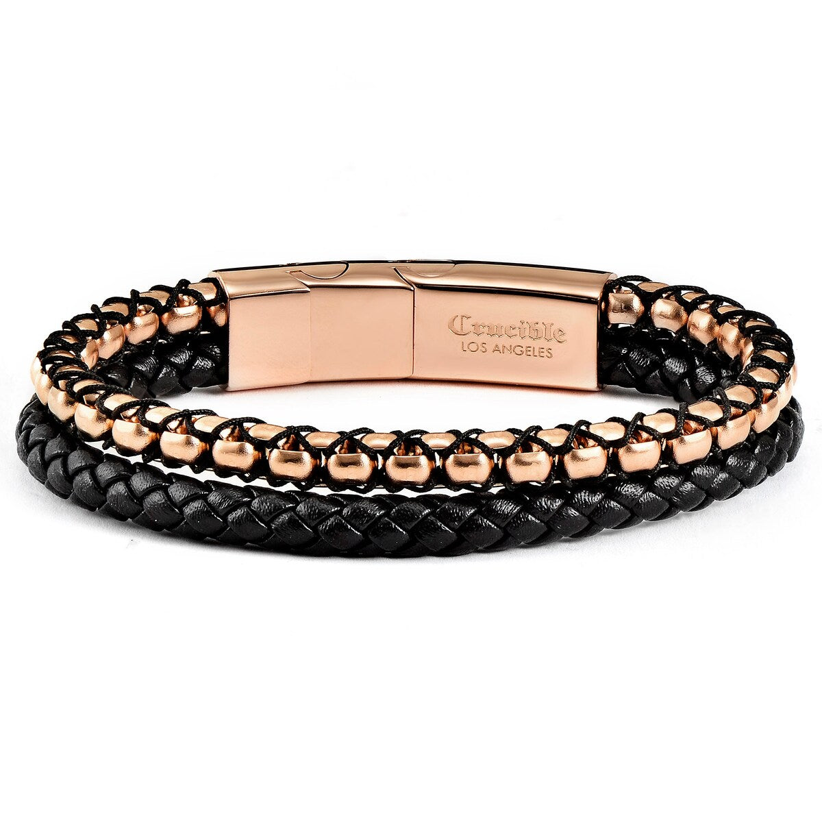 Stainless Steel Box Chain and Leather Bracelet (12mm) - 8" + 0.5" Ext.