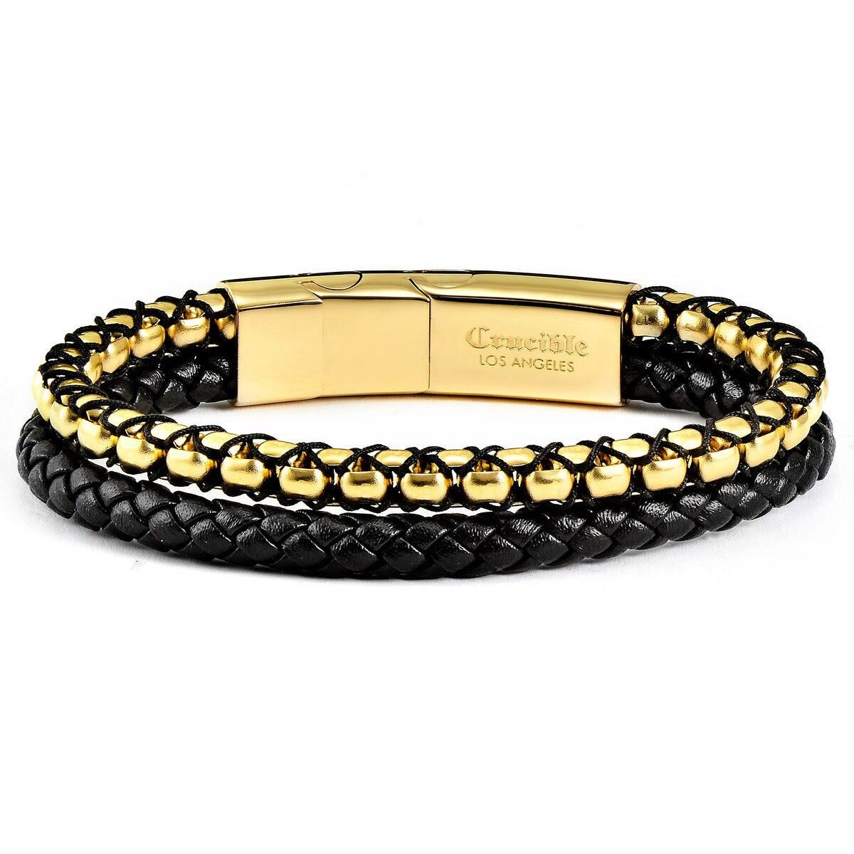 Stainless Steel Box Chain and Leather Bracelet (12mm) - 8" + 0.5" Ext.