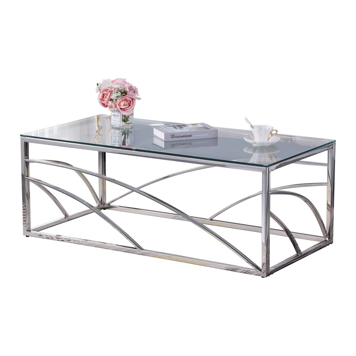 Stainless Steel Rectangular Glass Coffee Table for Living Room