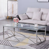 Stainless Steel Rectangular Glass Coffee Table for Living Room