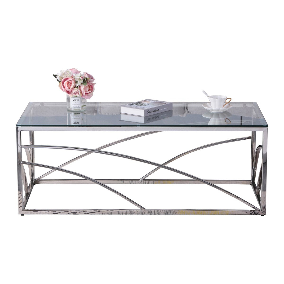 Stainless Steel Rectangular Glass Coffee Table for Living Room