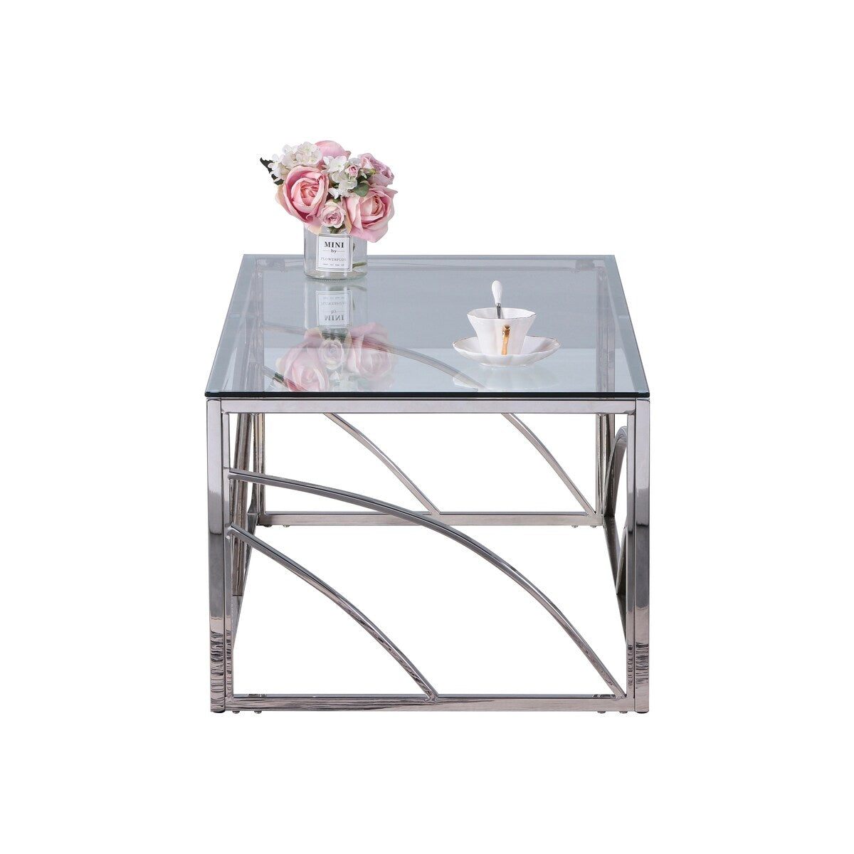 Stainless Steel Rectangular Glass Coffee Table for Living Room