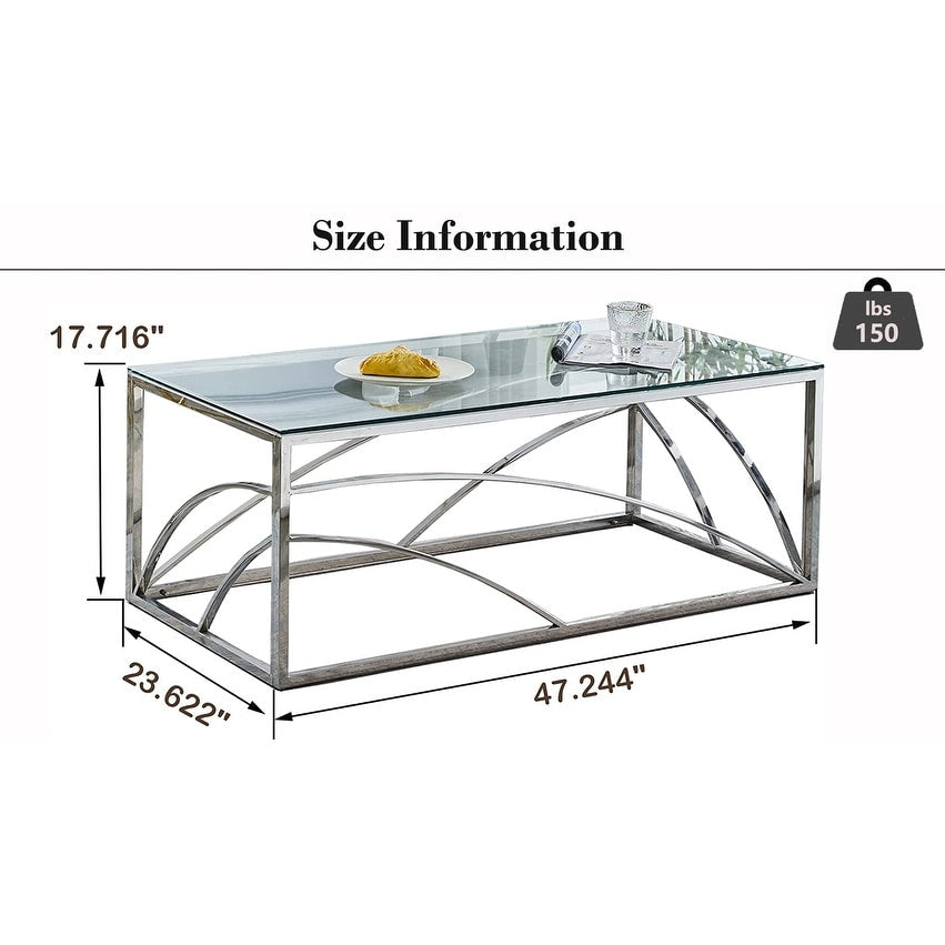 Stainless Steel Rectangular Glass Coffee Table for Living Room