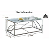 Stainless Steel Rectangular Glass Coffee Table for Living Room