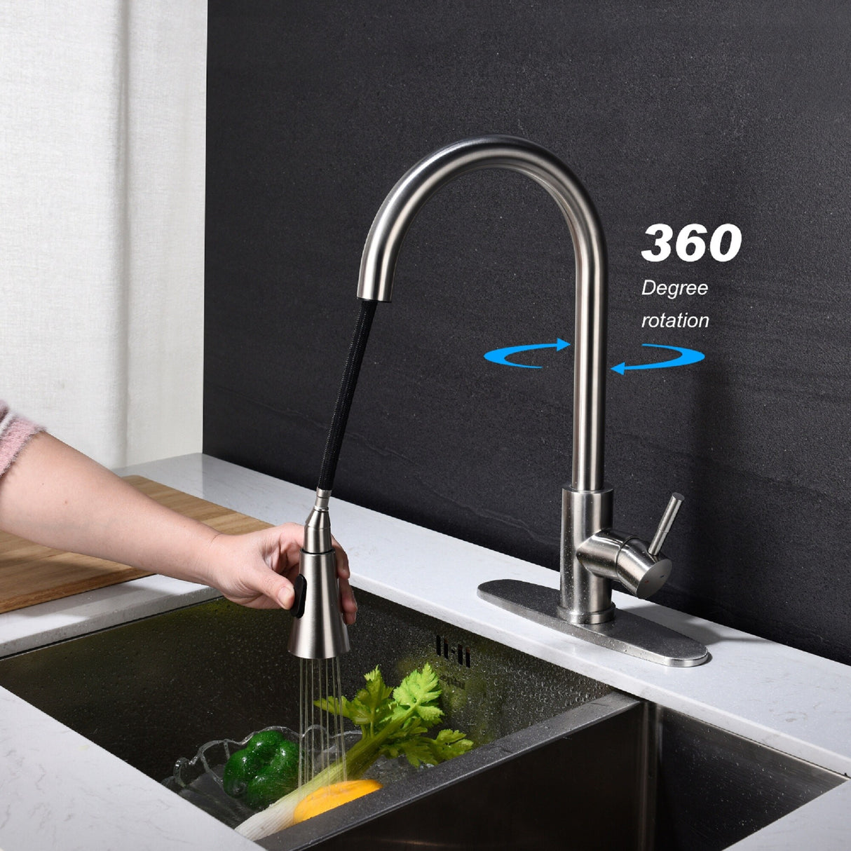 Stainless Steel Single Handle Kitchen Sink Faucet with Pull Down Sprayer