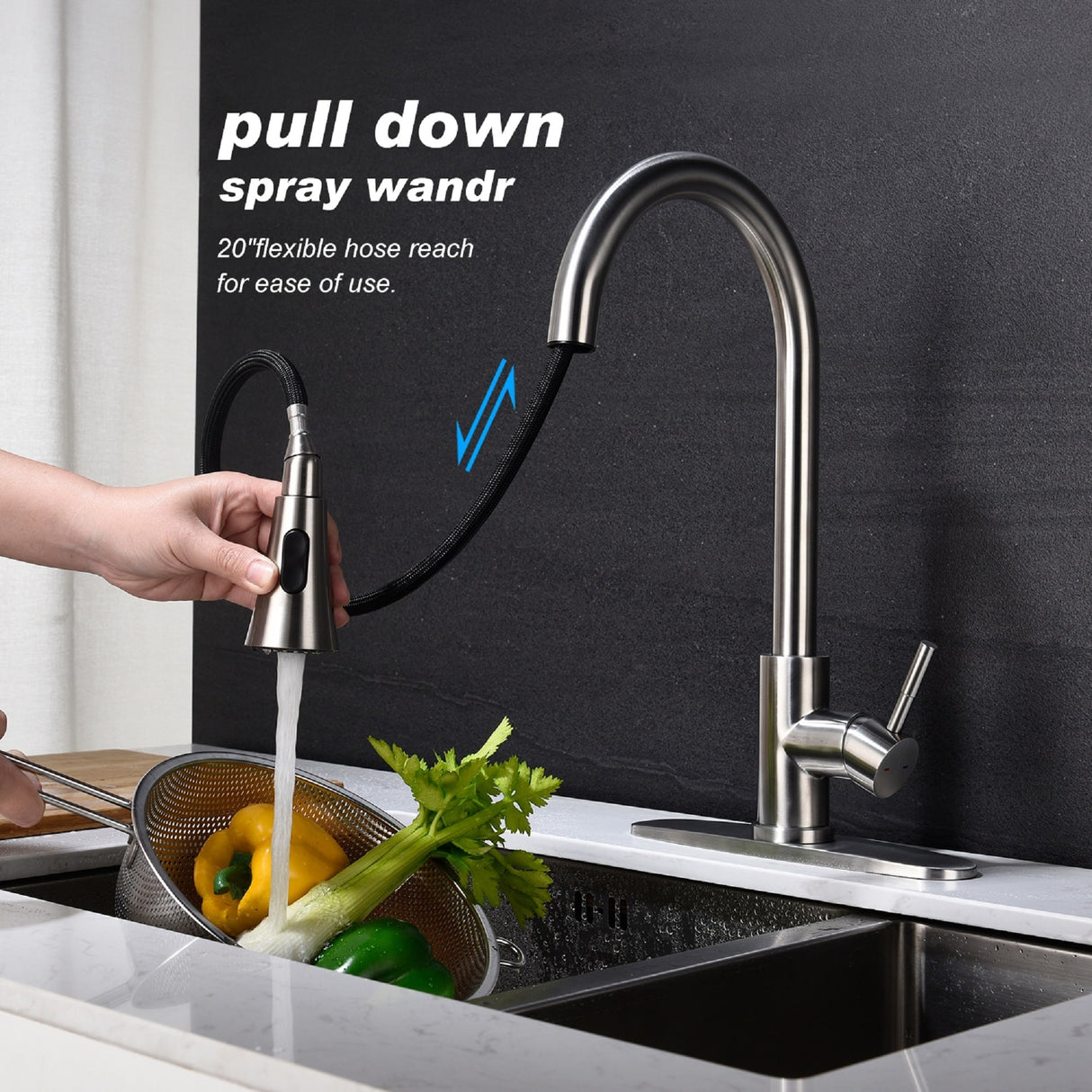 Stainless Steel Single Handle Kitchen Sink Faucet with Pull Down Sprayer