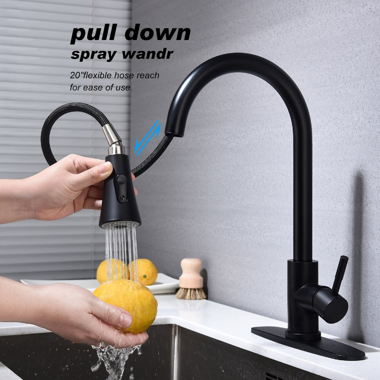 Stainless Steel Single Handle Kitchen Sink Faucet with Pull Down Sprayer