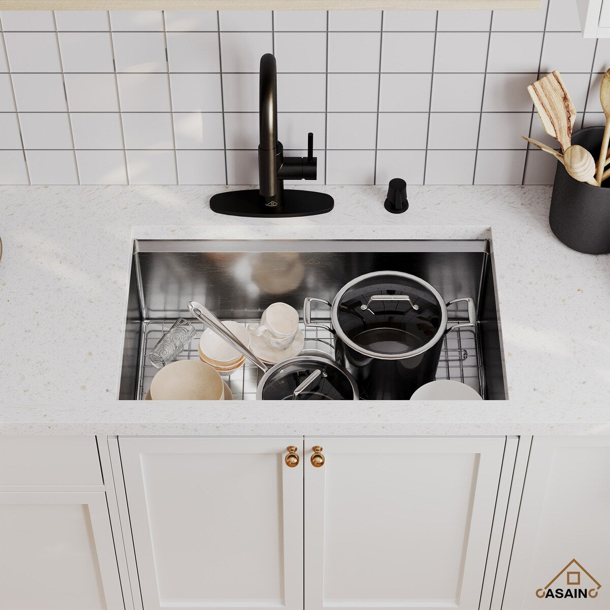 Stainless Steel Sink 16-Gauge Single Bowl Undermount Workstation Kitchen Sink with Accessories in Nano Brushed