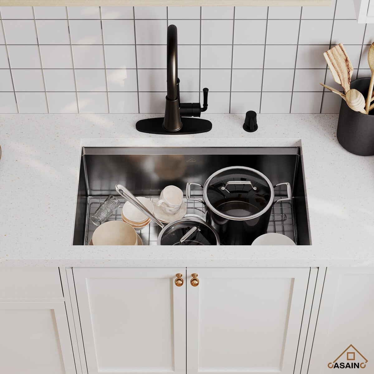 Stainless Steel Sink 16-Gauge Single Bowl Undermount Workstation Kitchen Sink with Accessories in Nano Brushed