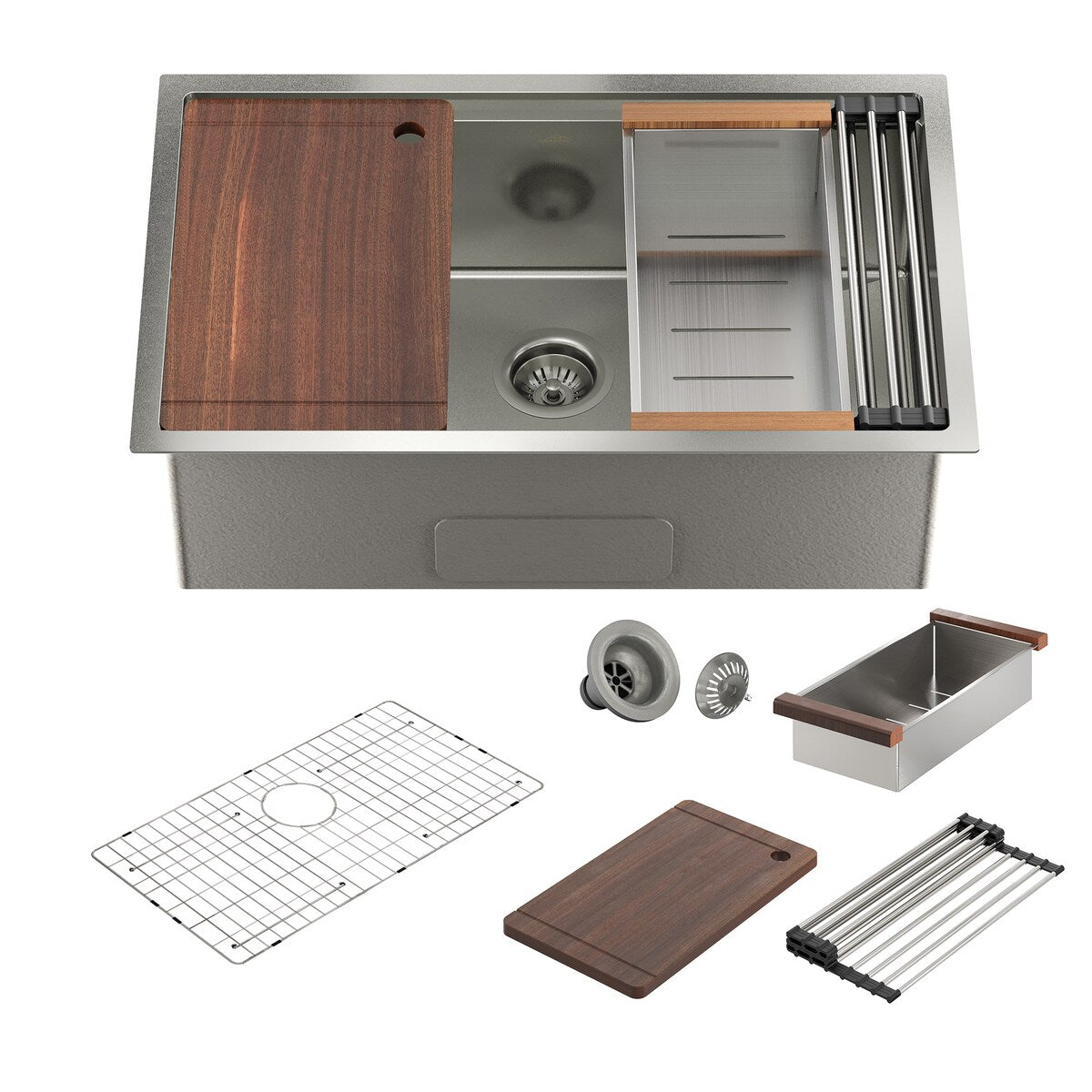 Stainless Steel Sink 16-Gauge Single Bowl Undermount Workstation Kitchen Sink with Accessories in Nano Brushed
