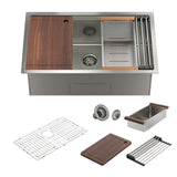 Stainless Steel Sink 16-Gauge Single Bowl Undermount Workstation Kitchen Sink with Accessories in Nano Brushed