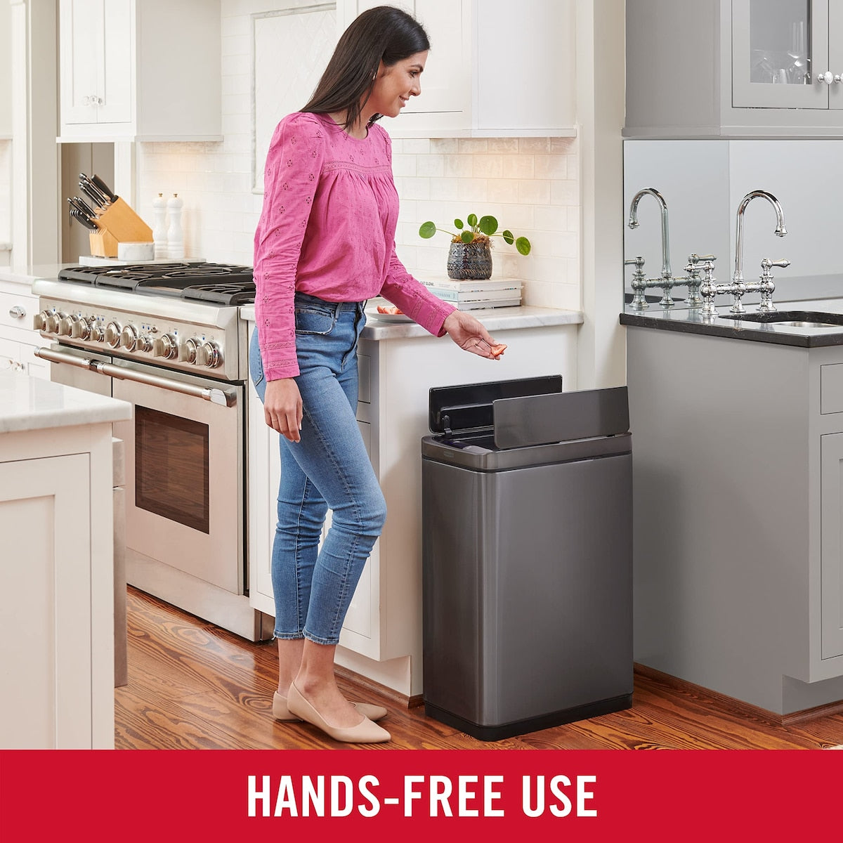 Stainless Steel Slim Sensor Trash Can, 11.8-Gallon, Batteries Included, Charcoal, Wastebasket for Home/Kitchen/Hotel/Lobby