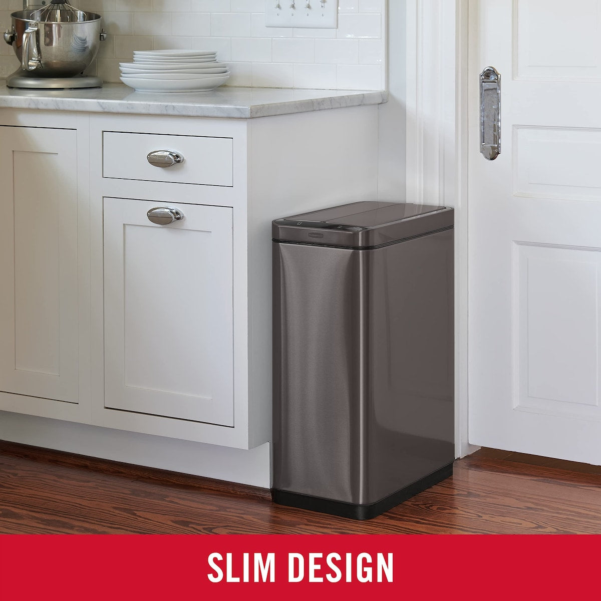Stainless Steel Slim Sensor Trash Can, 11.8-Gallon, Batteries Included, Charcoal, Wastebasket for Home/Kitchen/Hotel/Lobby