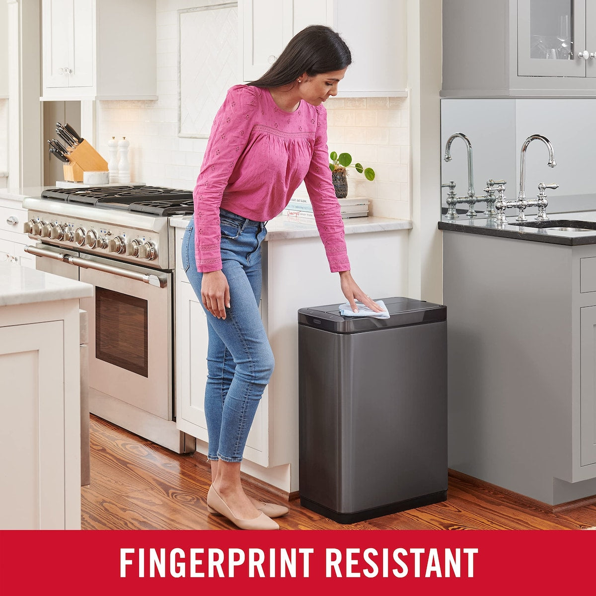 Stainless Steel Slim Sensor Trash Can, 11.8-Gallon, Batteries Included, Charcoal, Wastebasket for Home/Kitchen/Hotel/Lobby