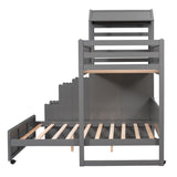 Stairway Bunk Bed, House Bed with Two Shelves and Seven Drawers