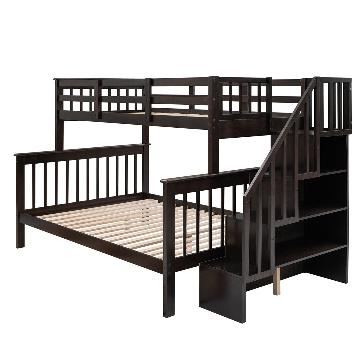 Highly recommended!!!!Stairway Twin-Over-Full Bunk Bed with Storage and Guard Rail for Bedroom