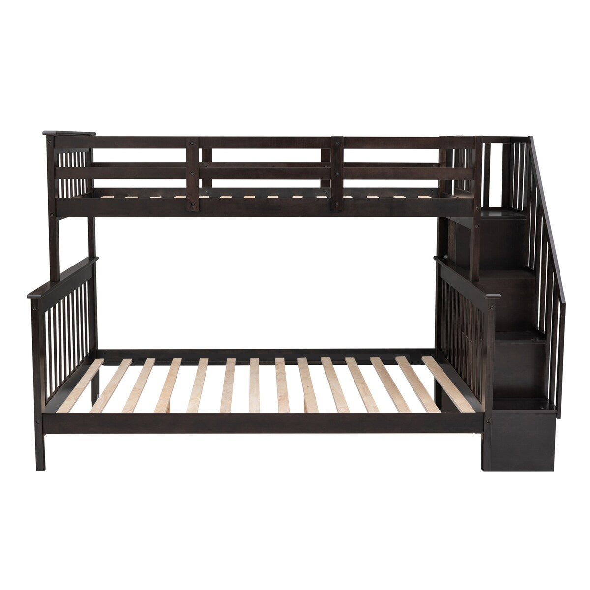 Highly recommended!!!!Stairway Twin-Over-Full Bunk Bed with Storage and Guard Rail for Bedroom