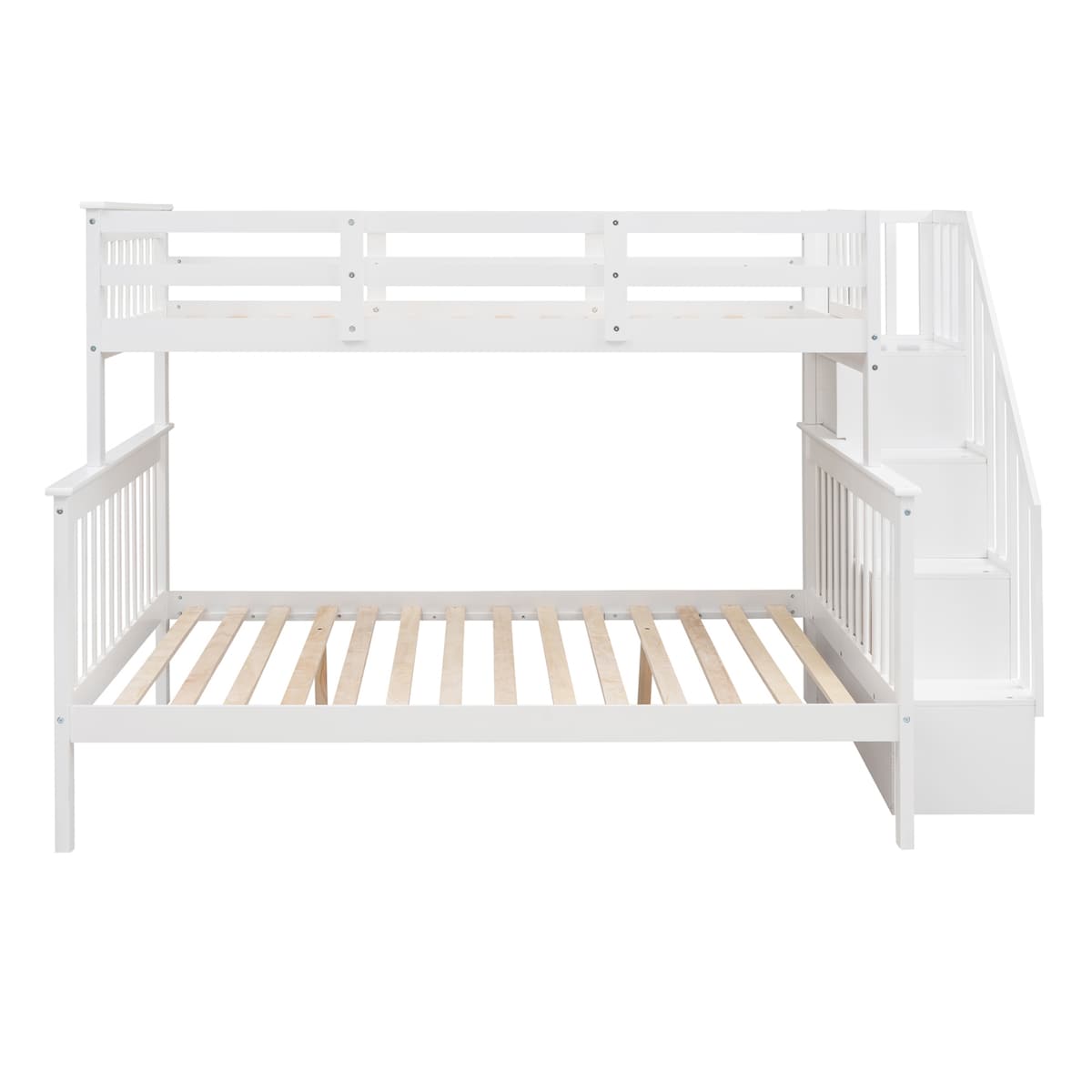 Highly recommended!!!!Stairway Twin-Over-Full Bunk Bed with Storage and Guard Rail for Bedroom