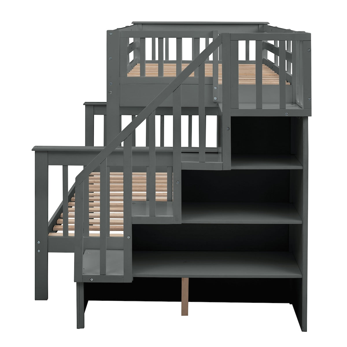 Highly recommended!!!!Stairway Twin-Over-Full Bunk Bed with Storage and Guard Rail for Bedroom
